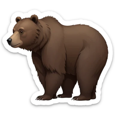 Realistic dark brown grizzly bear on all four legs, minimalist style, natural pose, side view, darker fur sticker