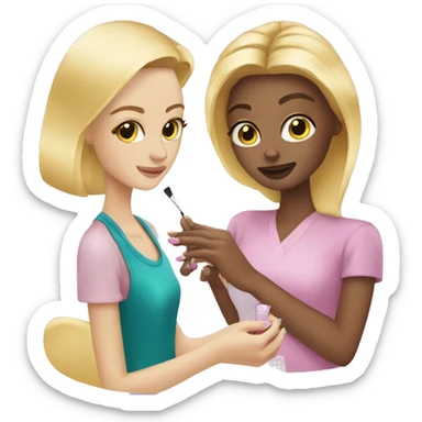 Blonde girl gets a manicure sticker