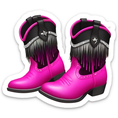 Realistic hot pink to black ombre pair of fashion cowgirl boots with sparkly shiny glitter fringe on them. sticker
