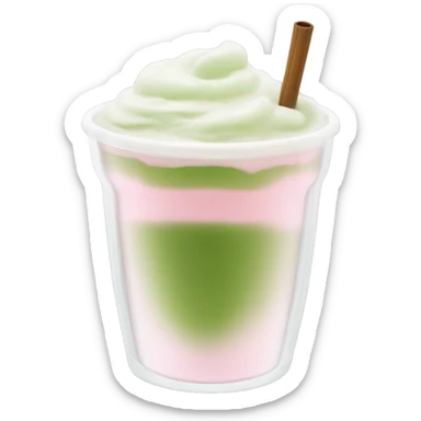 Clear long cup, no handle, with light pink drink, matcha foam on top sticker