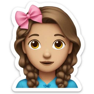 Brown hair girl with blue with pink bow sticker