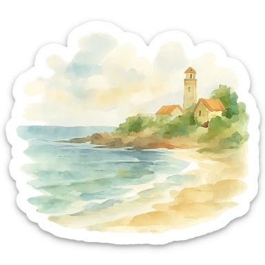 watercolor style coastal scene sticker