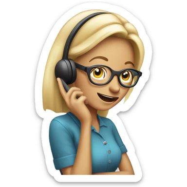 blond Woman wearing glasses on a phone call talking animatedly  sticker