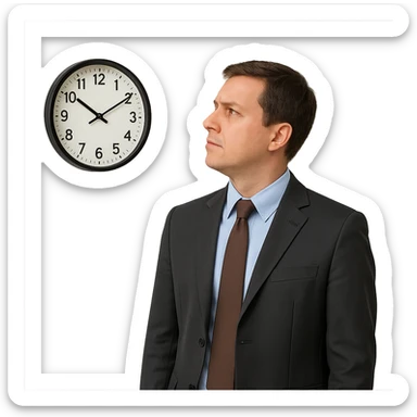 office worker looking at a clock sticker