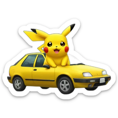 Pikachu drives a car sticker
