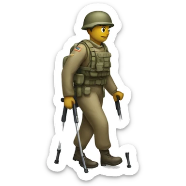 a soldier with bad legs on crutches sticker