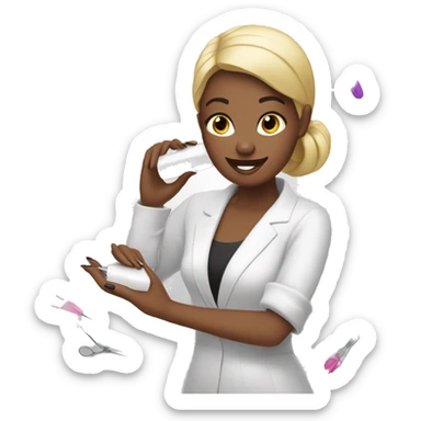 manicurist files nails with a file sticker