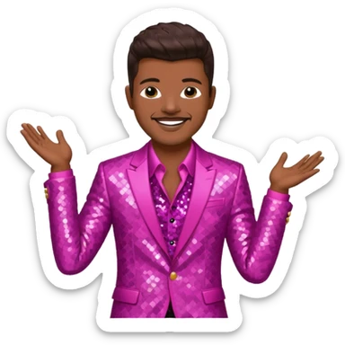 Robin Thicke with dark brown hair, dark pink sequin suit jacket sticker