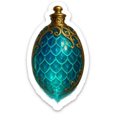 very luxurious crystal oval-shaped elixir bottle inspired by a dragon egg, with magical scale pattern, lots of glowing, edges, ornaments, golden details, magical effects, very small golden neck, transparent background, beautiful merging bottom, clearly floating in the air, no base or shadow, premium class, magical, fitting a collection sticker