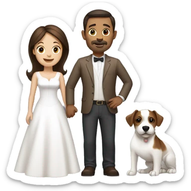 Brunette husband and wife with small white and brown dog sticker