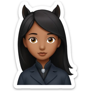Dark brown asian girl with black horse sticker