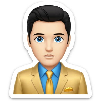 Elvis Presley with Blue eyes, black hair, gold suit sticker