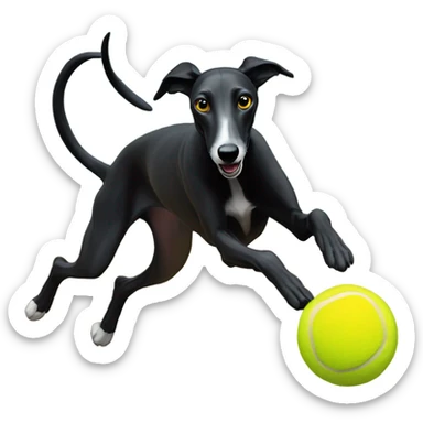 Black greyhound catching tennis ball sticker