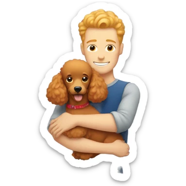 A blond guy hugs a red-haired poodle sticker