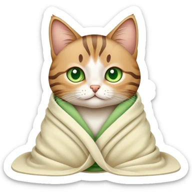 Cute tabby cat with green eyes wrapped in a blanket sticker