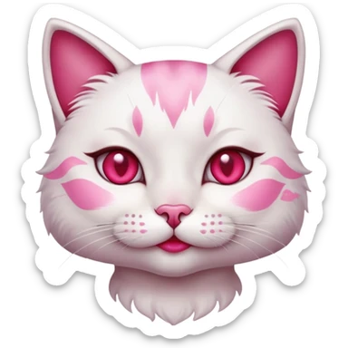 Cute cat with pink makeup, red lips shows pink painted nails sticker