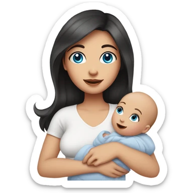 mom holding newborn baby girl with blue eyes and white skin baby dark hair white skin newborn little baby girl pink sticker