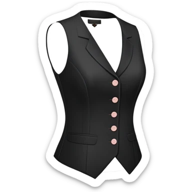 black formal women's vest with feminine cut, 3 buttons, tailored for women, sleeveless garment only sticker
