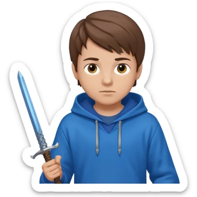 make a boy with brown hair and a blue hoodie and add a blue sword too sticker