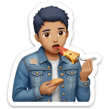 Eating a Jean jacket sticker