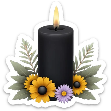 Black candle with dried herbs and flowers  sticker