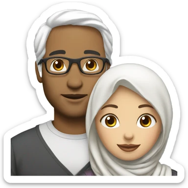 Wife with hijab with white wavy hair husband  sticker