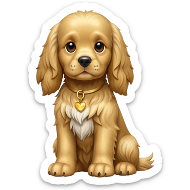 cinematic-[cocker spaniel dog]-realistic-full-body-sitting-emoji,-tail-resting-loosely-beside-its-paws,-head-tilted-dramatically,-scruffy-[solid gold]-fur,-simplified-yet-realistic-focused-features,-highly-detailed,-glowing-with-an-almost-sarcastic-glow sticker