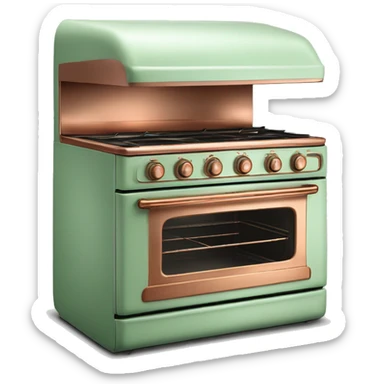 Realistic pastel green and metallic copper vintage oven. sticker
