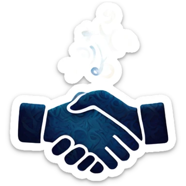 A stylized handshake with dynamic, swirling patterns to show connection sticker