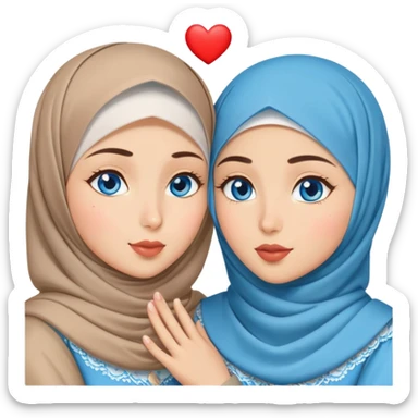Two Turkish beautiful finish Konya friendly girls blue eyes with hijab and heart dress and Scattering kisses outside  sticker