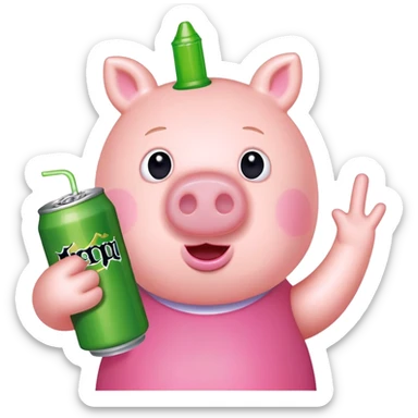 Peppa Pig with long nails holding a monster drink sticker