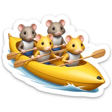 Four rats rowing a yellow racing shell on river  sticker