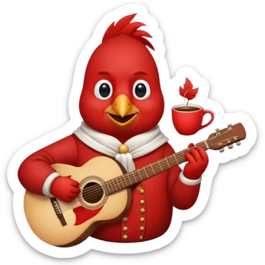 Happy cardinal with guitar and a cup of coffee sticker