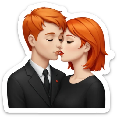 simulación de beso entre hombre blanco y pelo cagé con una mujer de pelo naranja sticker