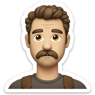 Grumpy man with brown hair and stache/beard but separated sticker