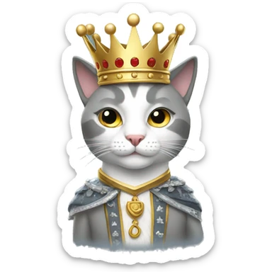 Gray and white cat dressed as king sticker