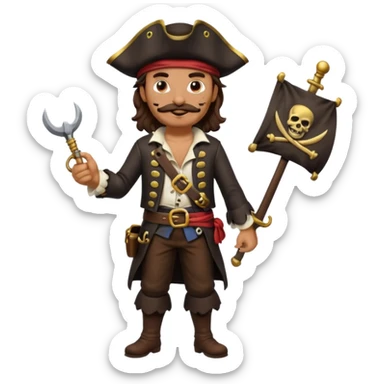 Pirate full body with dark brown wavy hair and mustache  sticker