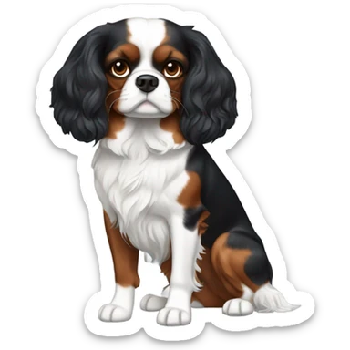 King Charles, Cavalier, black and white fur with brown elbows sticker