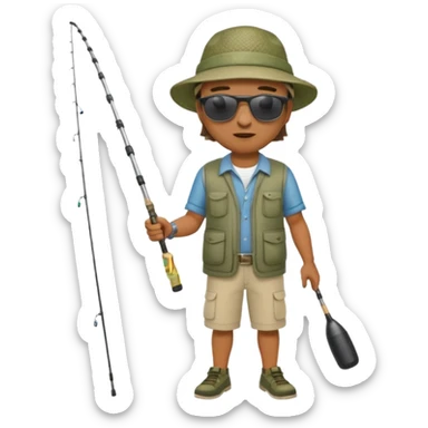 Man in motion casting a fishing rod full body sticker