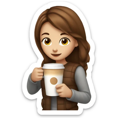 A cute girl with brown hair drinking a latte sticker