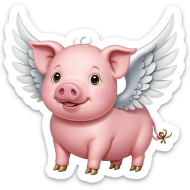 A Pig what can fly with a big white wings sticker