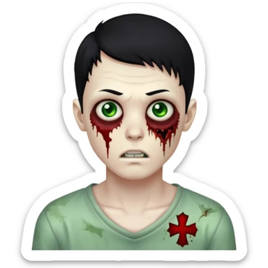 garoto zumbi com cabelo preto e ferimento no rosto sticker