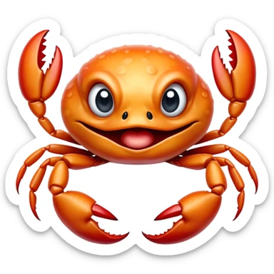 Cinematic Comical Baby Crab Portrait Emoji, Head tilted dramatically with an exaggeratedly shocked expression, featuring a tiny, vibrant carapace with wide, comically expressive eyes full of playful disbelief and miniature, animated pincers, Simplified yet hilariously expressive features, highly detailed, glowing with a slightly sassy coastal glow, high shine, dramatic yet playful, stylized with an air of cheeky seaside mischief, soft glowing outline, capturing the essence of a meme-worthy baby crab that looks ready to pinch its way into viral fame! sticker