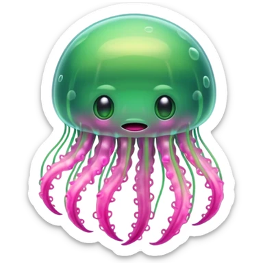 Cute green pink jellyfish with ugly face sticker