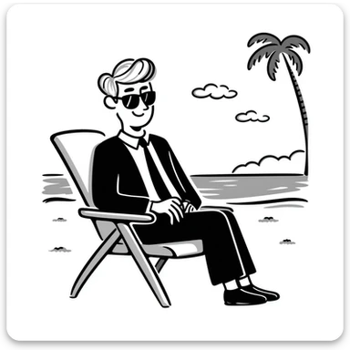 blonde businessman in formal suit sitting in a beach chair on a tropical vacation, relaxing sticker