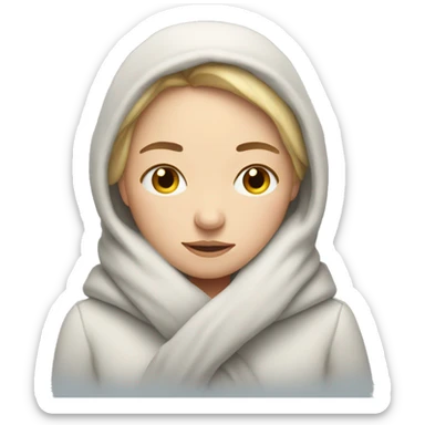 white women who is very cold hugging herself to warm, open eyes sticker