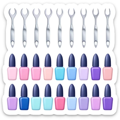 Minimalist kawaii nail tools, each tool alone, simple and clean design, pastel colors, delicate and charming, high-resolution, single subject only sticker