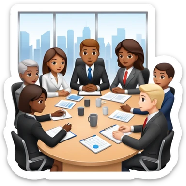 diverse team in business attire discussing at a meeting table sticker