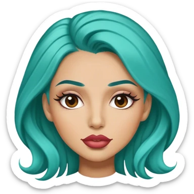 woman with big lips, long eyelashes, teal hair sticker
