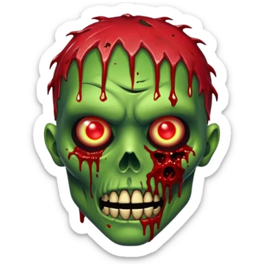 Creepy zombie head, glowing eyes, decaying skin, blood splatters, realistic, no background







 sticker